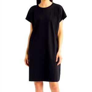 Eileen Fisher (Size Large) Chic Contemporary Black Boxy Crew Neck T-Shirt Dress